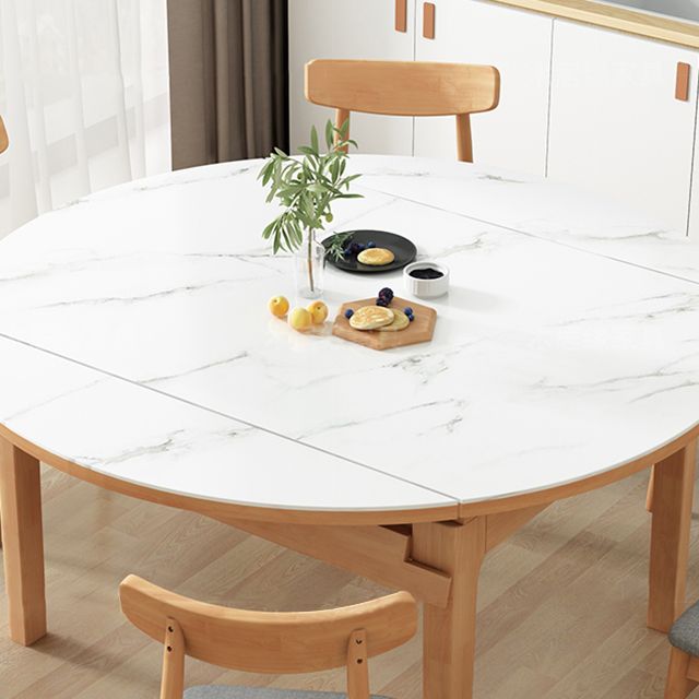 Moderner Stil runder Esstisch Weiß gesinterte Steintisch mit Holzbasis
