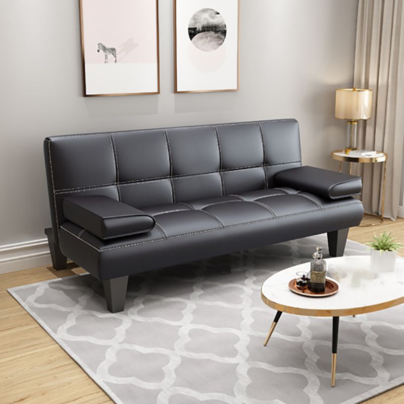Modern Biscuit Back Faux Leather Pillow Top Arm Convertible Sofa with Foldable