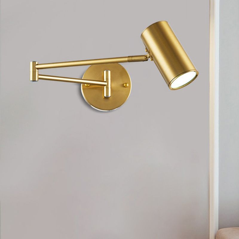 Swing Arm Metal Wall Sconce Light Nordic Cylinder Shade Sconce Light for Bedroom