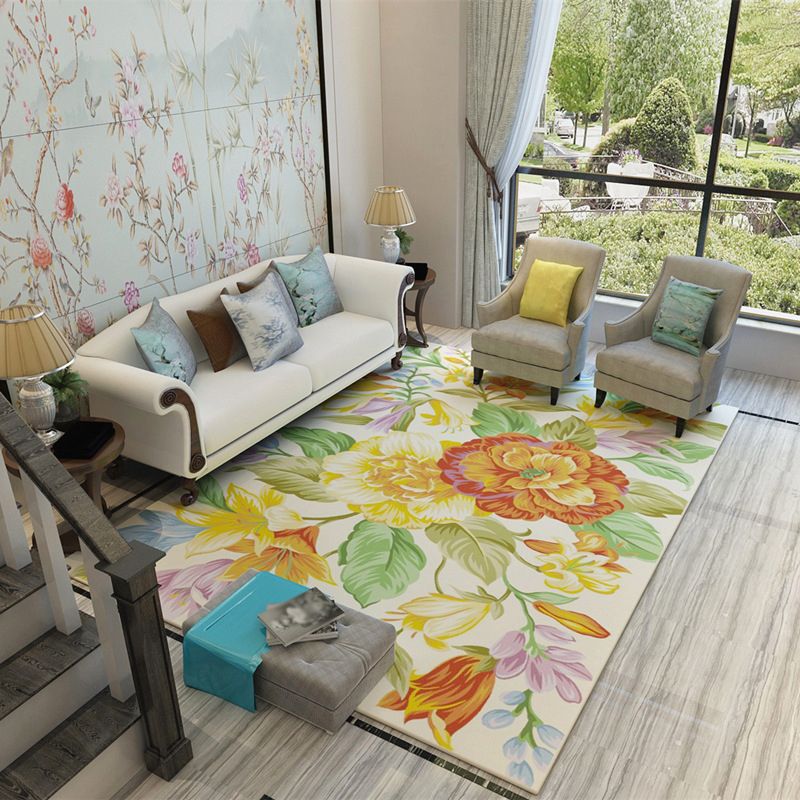 Moderne bloemen bedrukt tapijt polyester indoor tapijt vlek resistent vloerkleed voor woningdecoratie