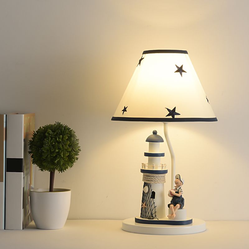 Niños Cartoon Chica/Boy Table Table Resin 1 Cabeza de la cabeza Rala de niños Tarea sombreada Iluminación en azul oscuro