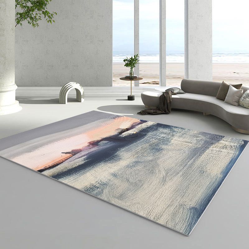 Alfombra gráfica blanca poliéster alfombra contemporánea alfombra resistente a manchas para decoración del hogar