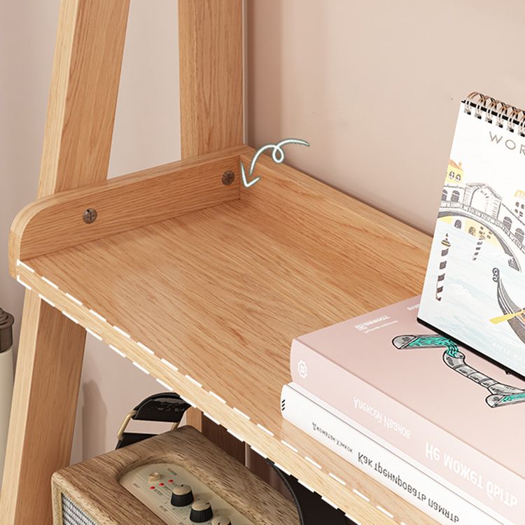 Contemporary Open Ladder Bookshelf Rubber Wood Vertical Bookcase