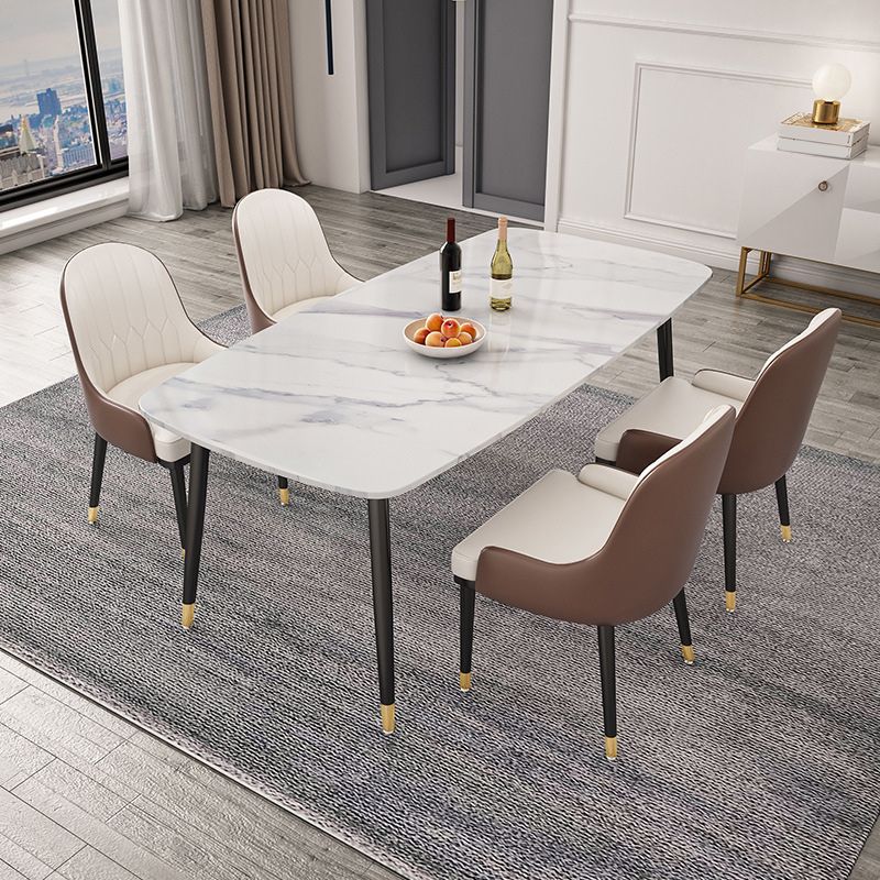 Rectangular Stone Dining Table Traditional Luxury Furniture with 4 Legs
