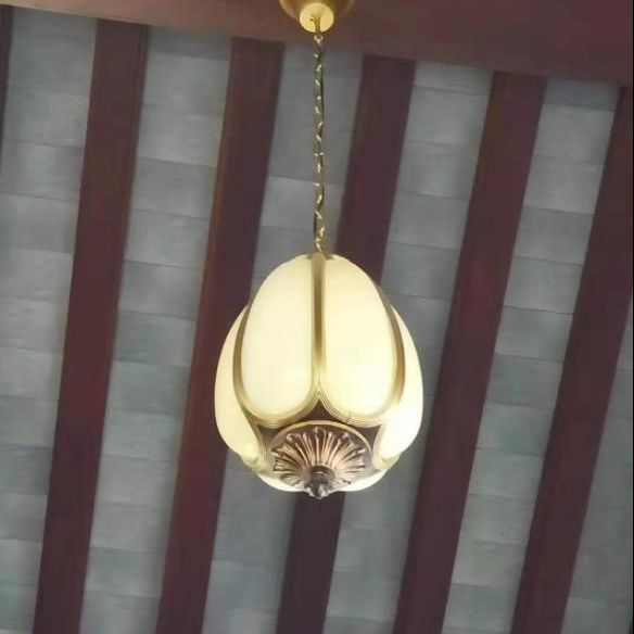 Resin Imitation Jade Shade Pumpkin Hanging Light Black Aluminum Frame Corridor Aisle Lighting Pendant with 23.5" Adjustable Chain