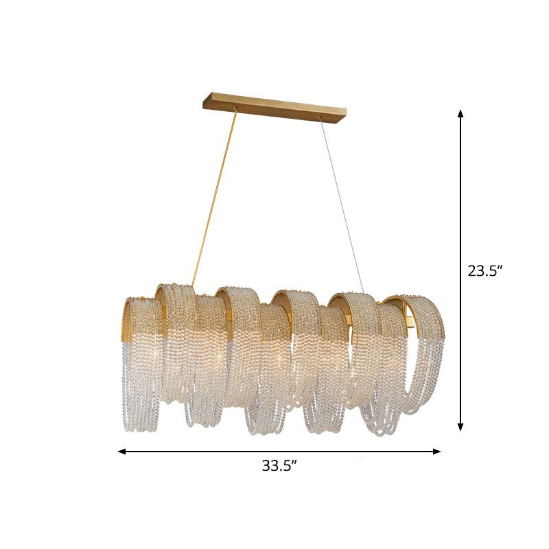 Fringed Suspension Light Post-Modern Crystal Dining Room Pendant Light Fixture in Gold