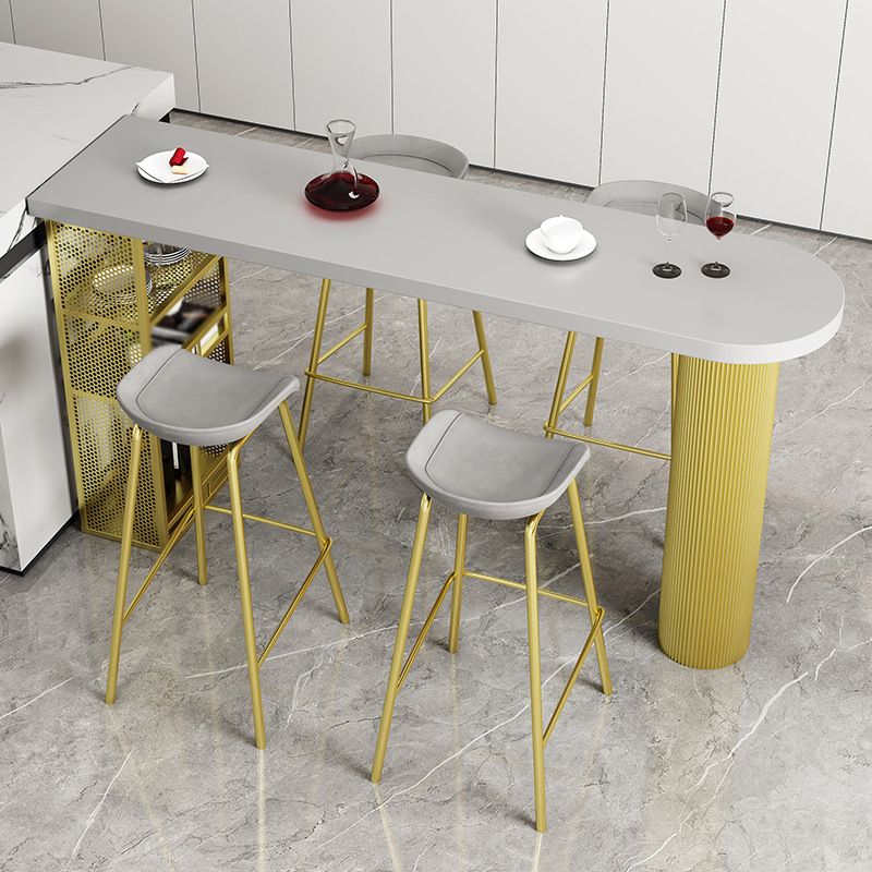 Glam Style Bar Table Gray Top Pub Table with Cabinet for Dining Room