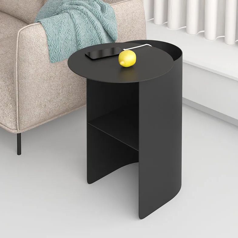 Mid-Century Round Side End Table Stainless Steel End Slide Table with Shelf