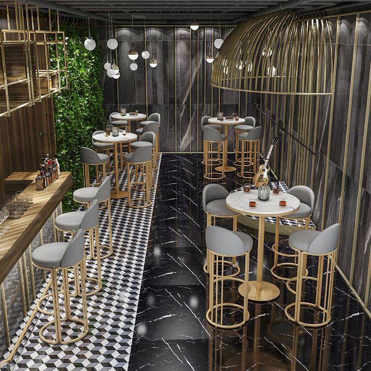 Glam Armless Backrest Counter Stool Iron Restaurant Bar Stool with Cushion and Pedal