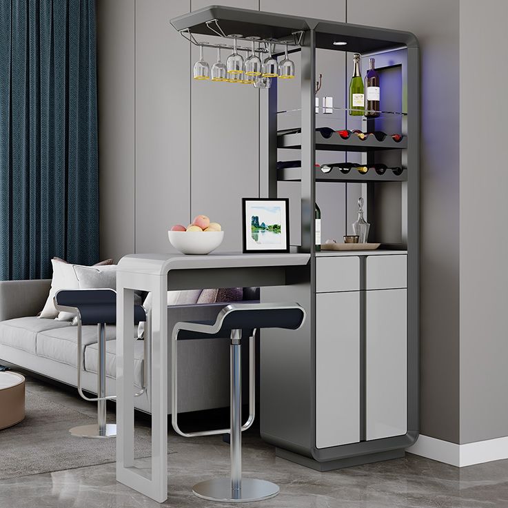 Modern Rectangle Bar Table Artificial Wood Table with Wine Cabinet for Living Room