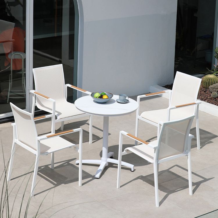 Contemporary White Outdoors Dining Chairs with Fabric Back Stacking Chairs