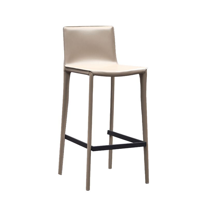 Beige Faux Leather Stools with Footrest Contemporary Indoor Bar Stools
