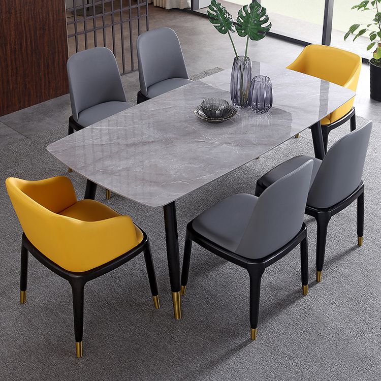 Mesa de comedor de lujo rectangular Tono gris fijo con piedra sinterizada