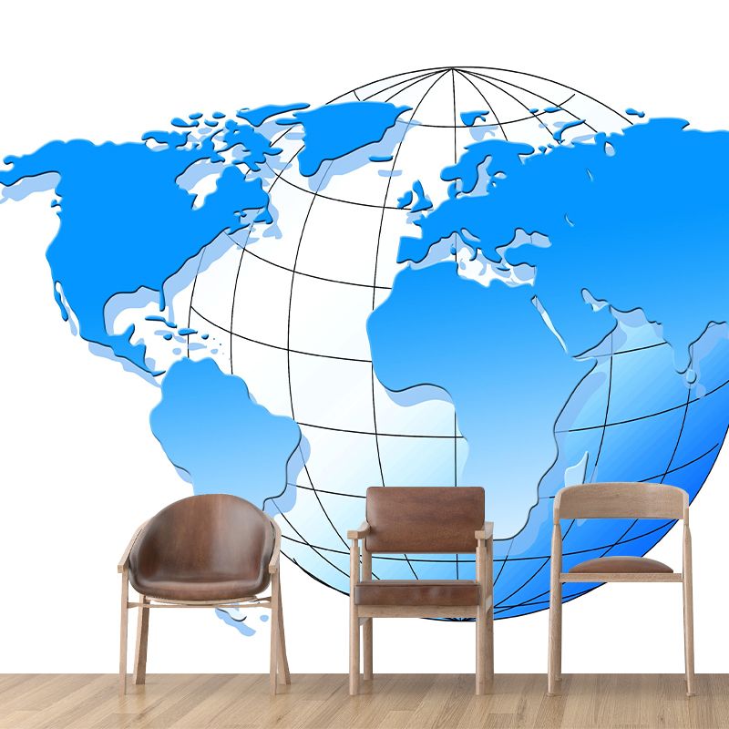 World Map Wall Mural Illustration Decorative Living Room Wall Art for Home Decor