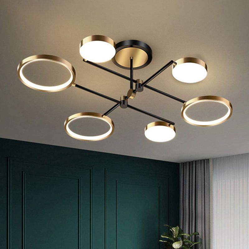 Candelabro de estilo metálico posmoderno, lámpara colgante Art Deco con anillo hueco de aluminio cepillado dorado para sala de estar
