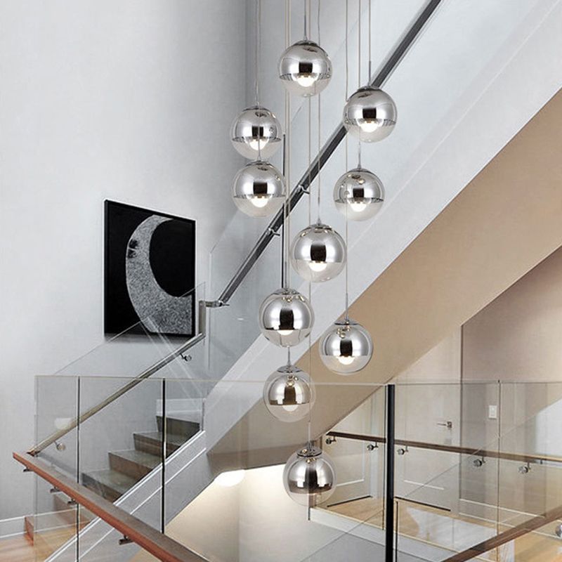 Luz de colgante de clúster de Chrome Postmodern 10 luces Lámpara de techo de vidrio transparente para dúplex