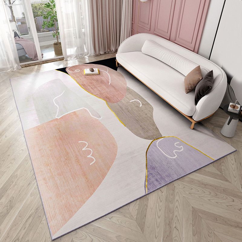 Nordic Pink Carpet Polyester Color Piece Area Carpet Washable Carpet for Living Room