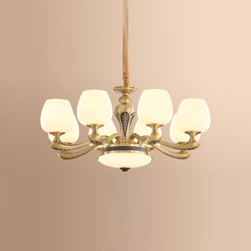 American Style Chandelier Gold Multi Head Glass Hanging Light for Restaurant