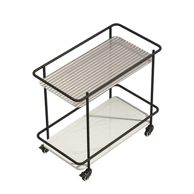 Contemporary Glass & Stone End Table 25.59" W Side Table with Casters