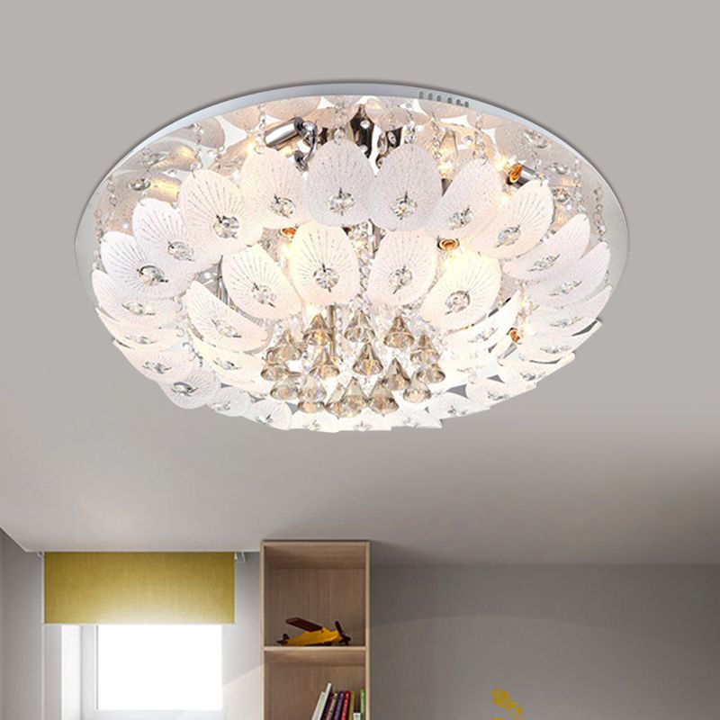 Plafoniera a LED a incasso a forma di ciotola, moderna, perline di cristallo avorio, apparecchio di illuminazione a luce calda, larghezza 23,5"/31,5"