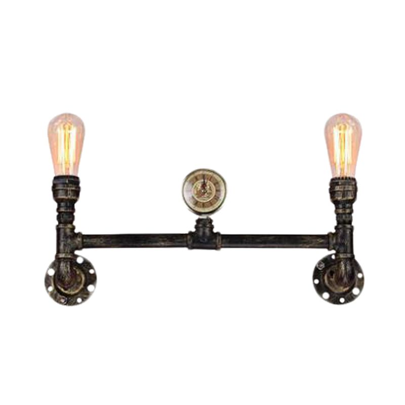 Iron Bronze Finish Wall Mount Lamp Bare Bulb 2-Head Antiqued Sconce Lighting with Gauge Deco