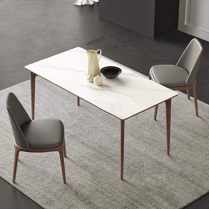 Stone Dining Table Rectangle Mid-Century Modern Table with 4 Wood Legs