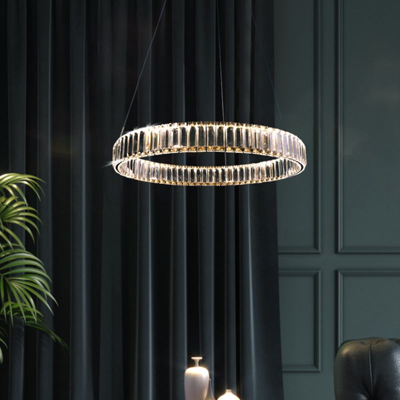 Modern Simple LED Chandelier Crystal Circular Pendant Light for Bedroom