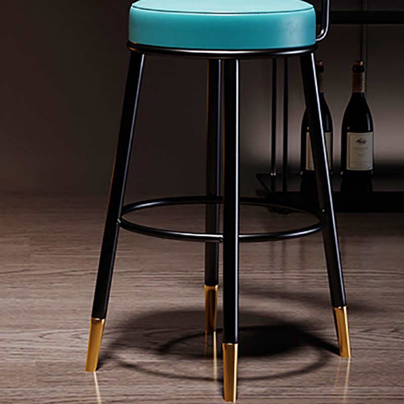 Industrial Leather Iron Counter Stools Low Back Bar Stools with Round Seat