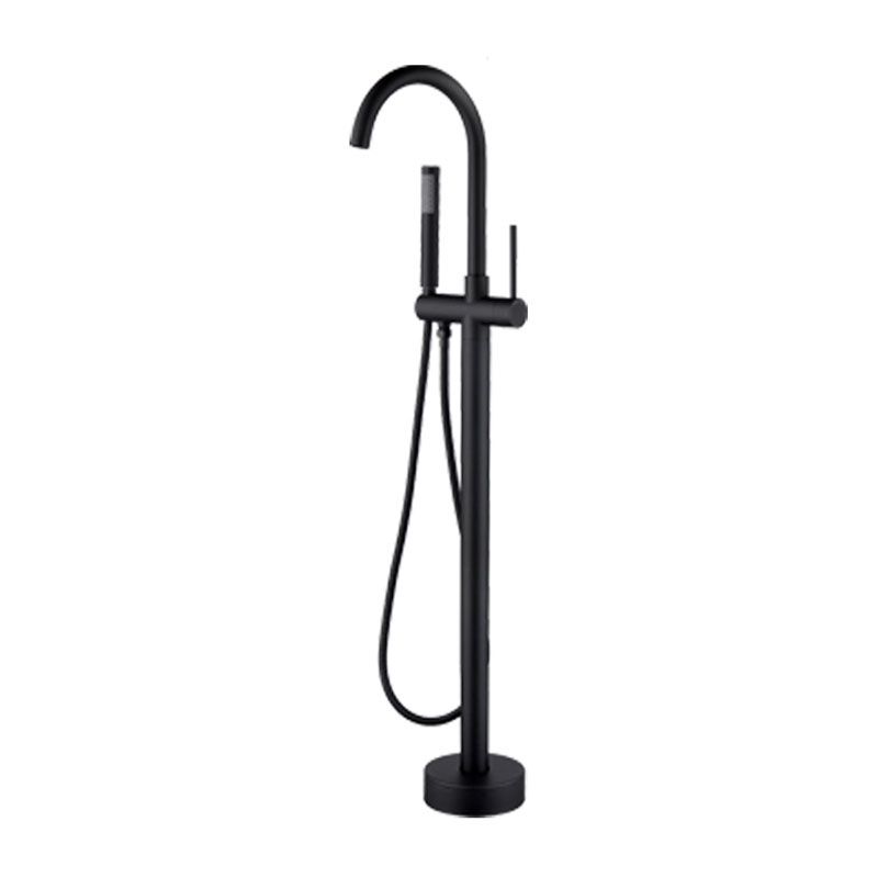 Brass Freestanding Tub Filler with Hand Shower Floor Mounted Bathroom Faucet