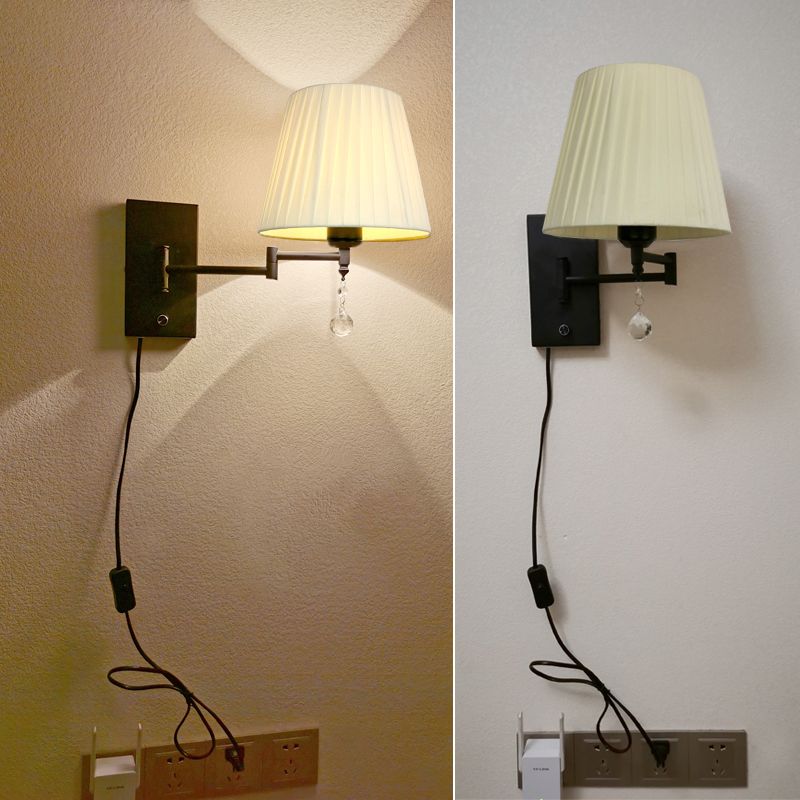 Sitting Room One Head Wall Sconce Cloth Lampshade Adjustable Wall Mounted Light Fixture