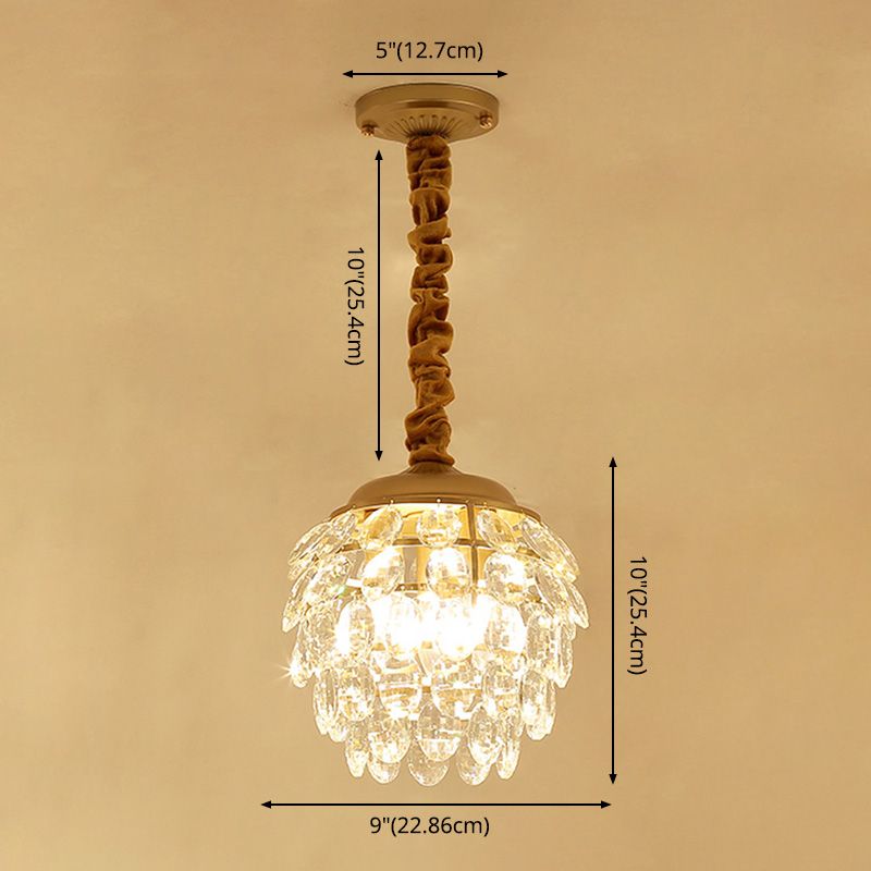 Modern 3-Light Pendant Lighting Gold Pinecone Small Chandelier with Crystal Shade