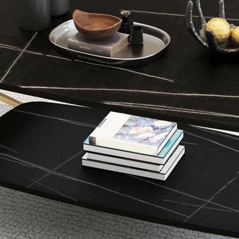 4 Legs 1 Single Coffee Table Rectangular Stone Cocktail Table with Shelf