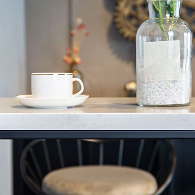 Modern Style Bar Table Faux Marble Fixed Bistro Bar Desk with Footrest