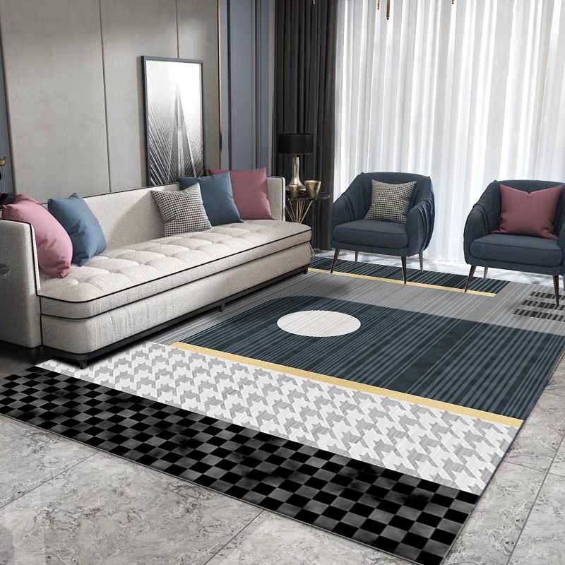 Luxuriöser geometrischer Teppich, mehrfarbig, minimalistischer Teppich, Synthetik, haustierfreundlich, maschinenwaschbar, rutschfester Teppich für die Inneneinrichtung