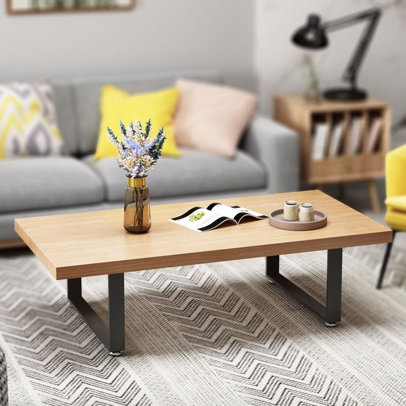Scandinavian Rectangle Cocktail Table with Solid Wood Top and Iron Sled Base