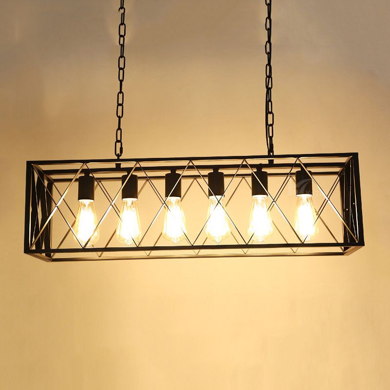 Industrial Style Rectangle Island Pendants Metal Pendant Lights in Black for Dining Room
