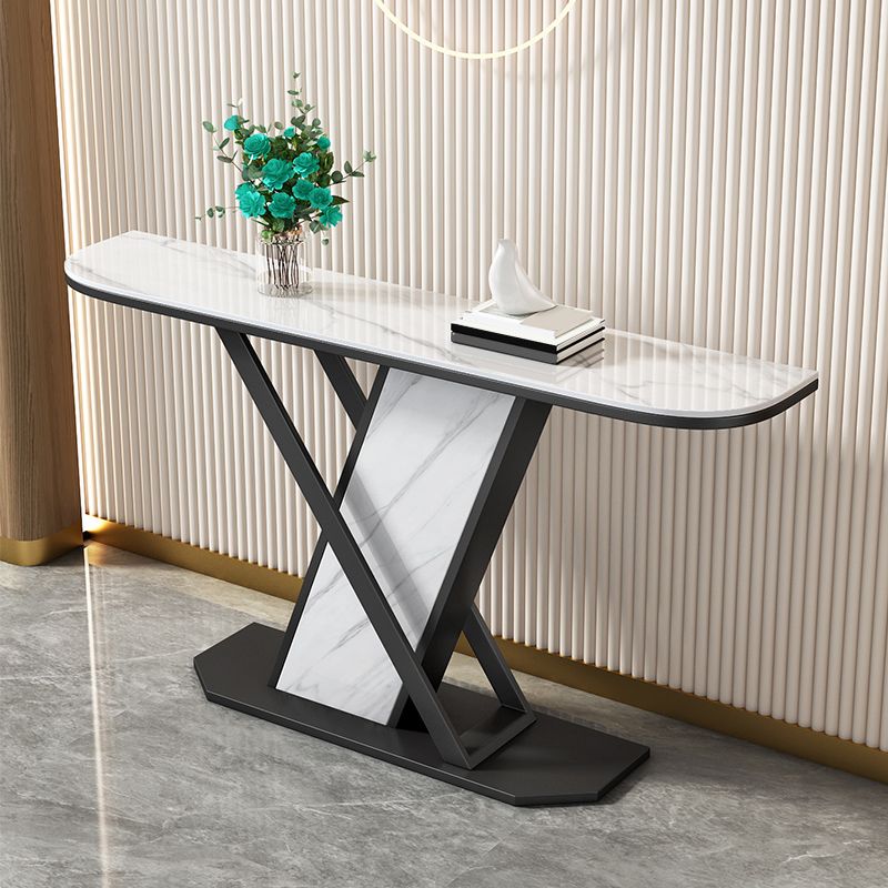 Glam Style Half Moon Console Table with Pedestal Base for Hall Accent Table