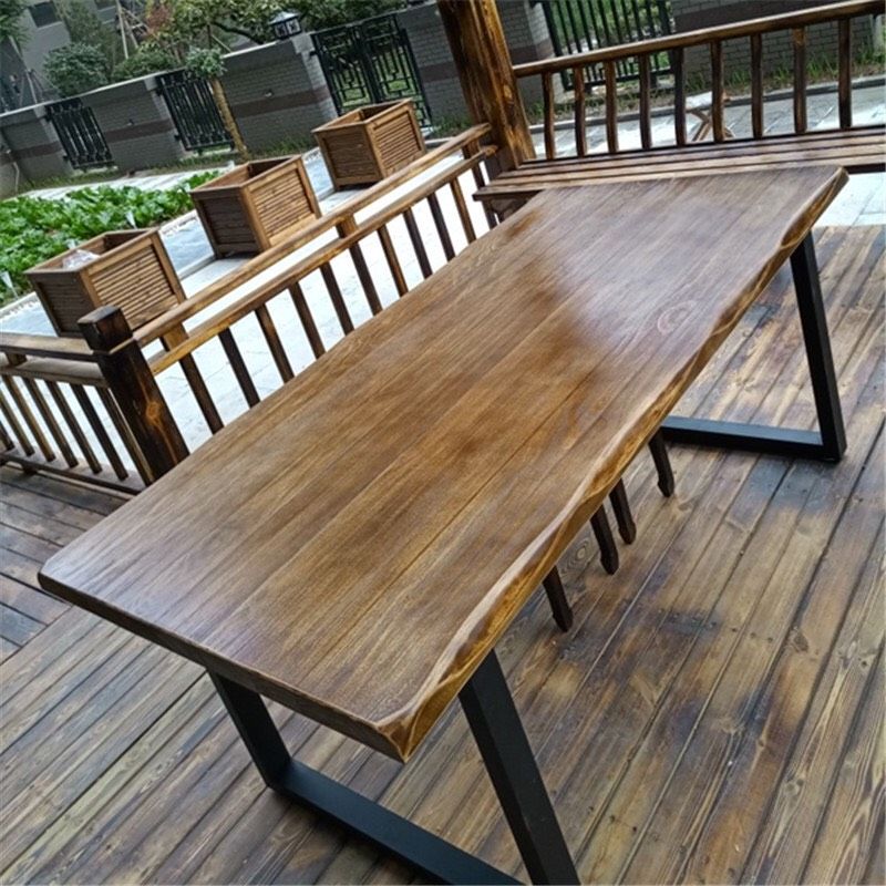 Rectangle Double Pedestal Industrial Dining Table Fixed Table of Solid Wood