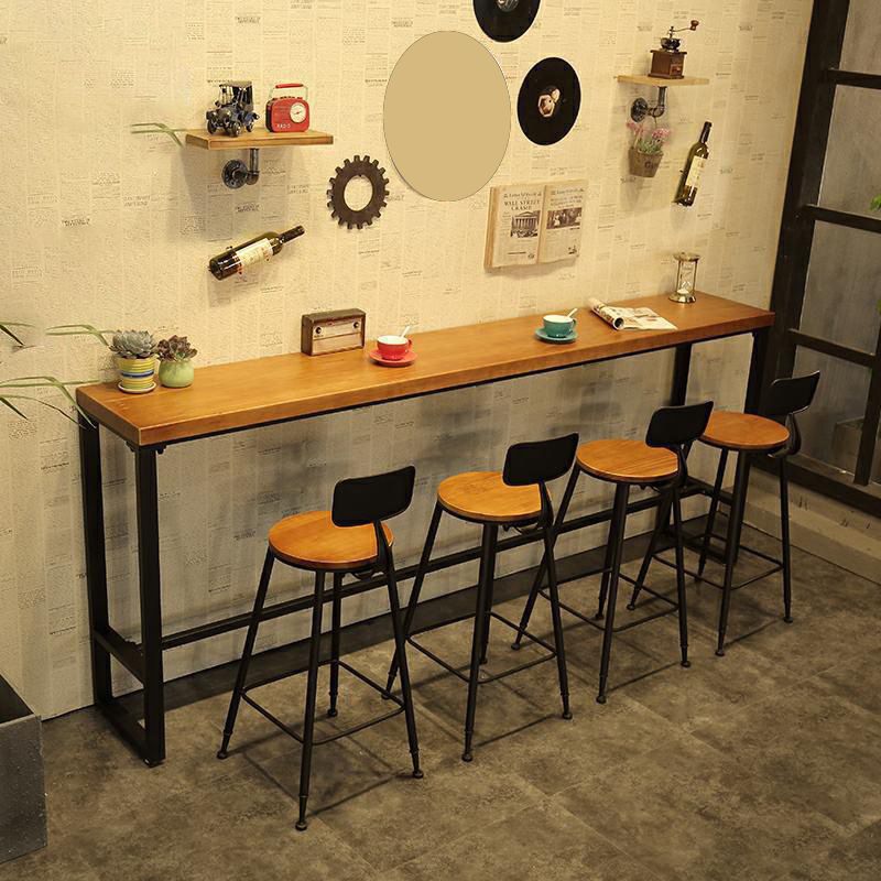 Industrial 1/5/9 Pieces Bar Table Set Rectangle Wood Counter Table with Stools for Cafe