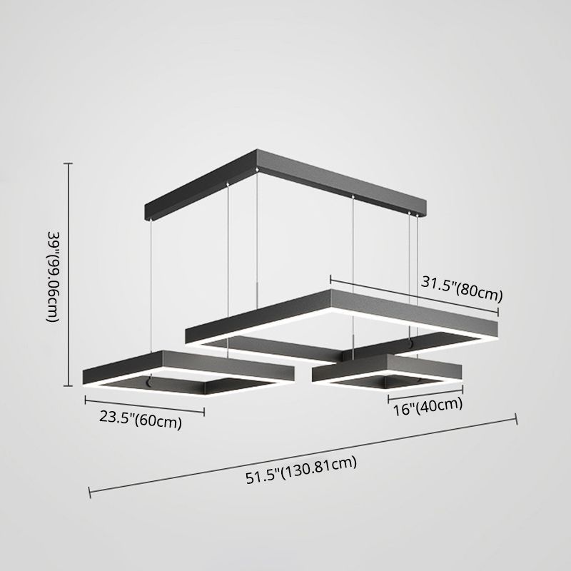 Metal Squared Chandelier Pendant Light Nordic LED Pendant Lighting Fixture in Black