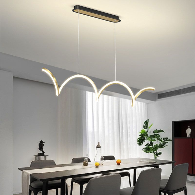 Modern Minimalist LED Island Light Acrylic Linear Hanging Lamp for Dining Room