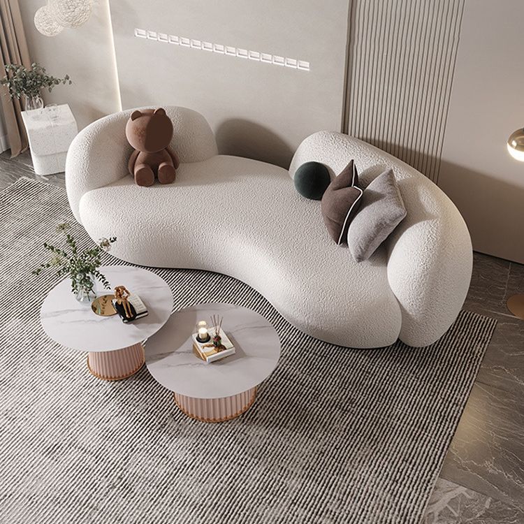 Contemporary White Wool Curved Sofa Sloped Arm Sofa for Living Room