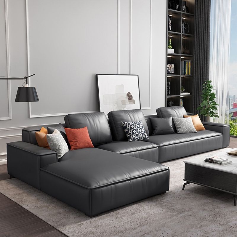 Nordic Recessed Arm Stationary Faux Leather Living Room Sofa Chaise