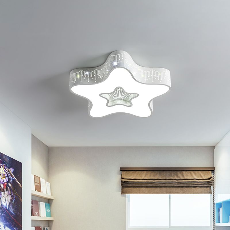 Macaroon Pentagram Flush Mount Lighting Iron LED Nursery Ceiling Flush with Cutout Design in White/Pink/Blue