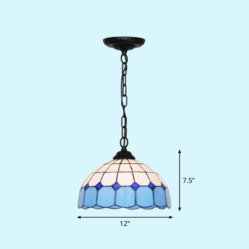 Mediterranean Dome Pendant Lighting Fixture Single Hand-Crafted Glass Hanging Light for Restaurant