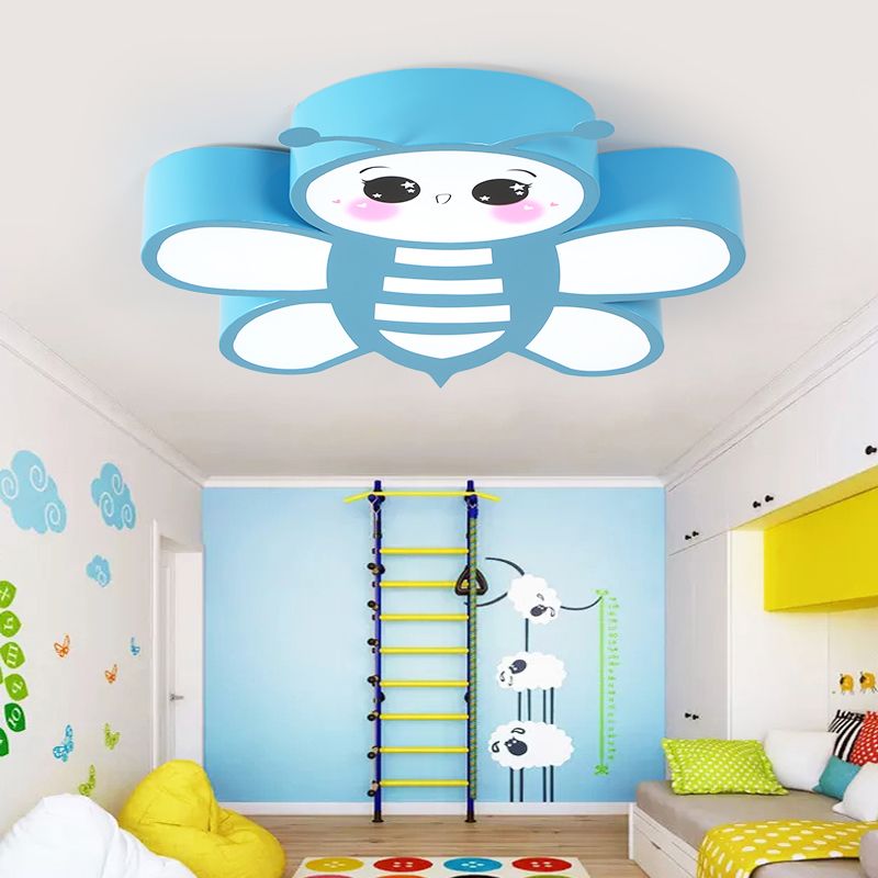 Cartoon Blue Flush Mount Light Bee Metal LED Plafond Licht voor Game Room Kindergarten