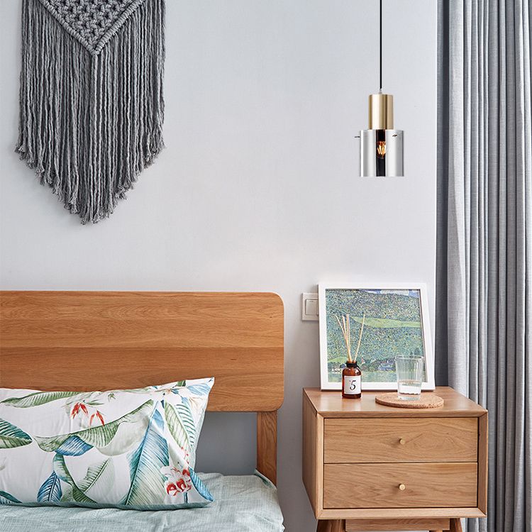 Cylinder Living Room Pendant Lighting Glass Minimalist Ceiling Pendant Light in Rose Gold