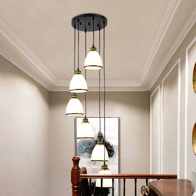Spiral Bell Shade Trap Trap Hangende lichte crème Glas Glas Simplicity Multi Light Pendant