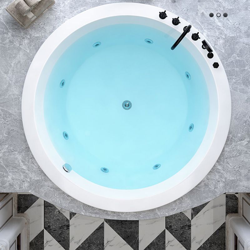 Modern Round White Acrylic Bathtub Embedded Bathtub with Drain and Massage Device