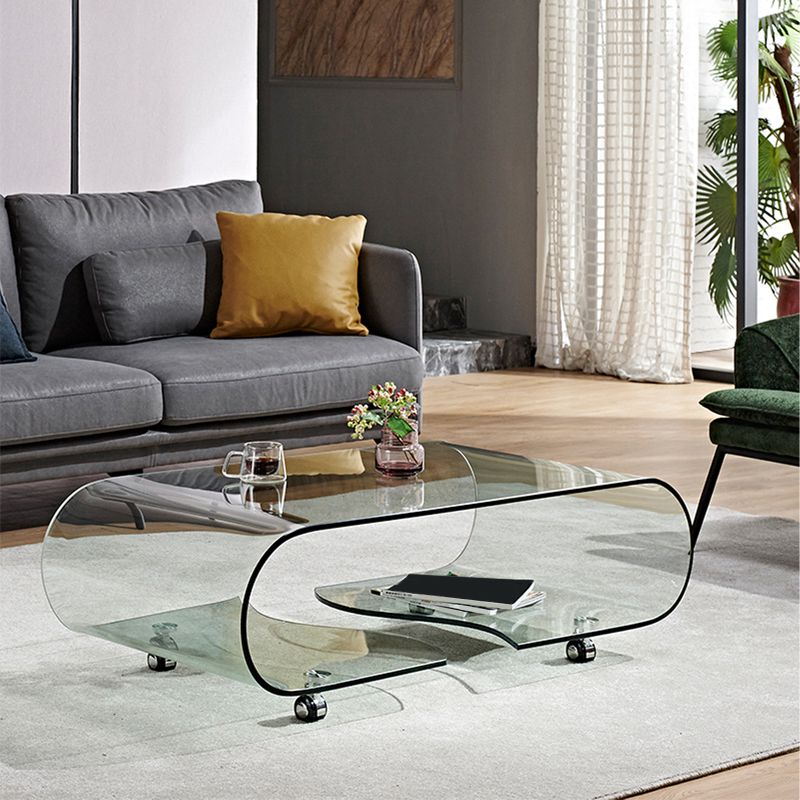 Modern Style Glass Top Coffee Cocktail Table with Storage Shelf